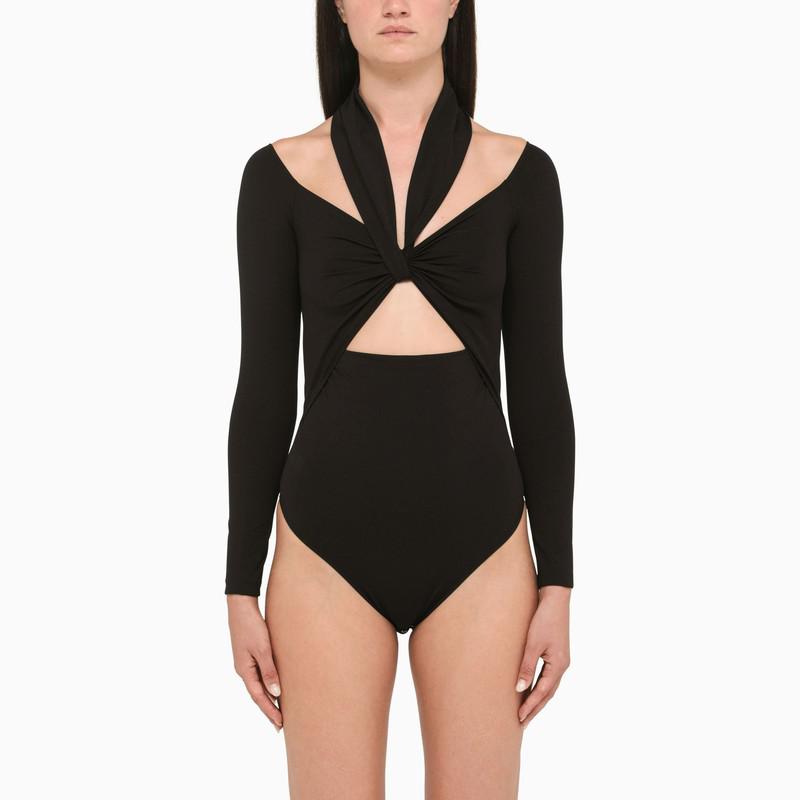 Black cut-out bodysuit with long sleeves商品第1张图片规格展示