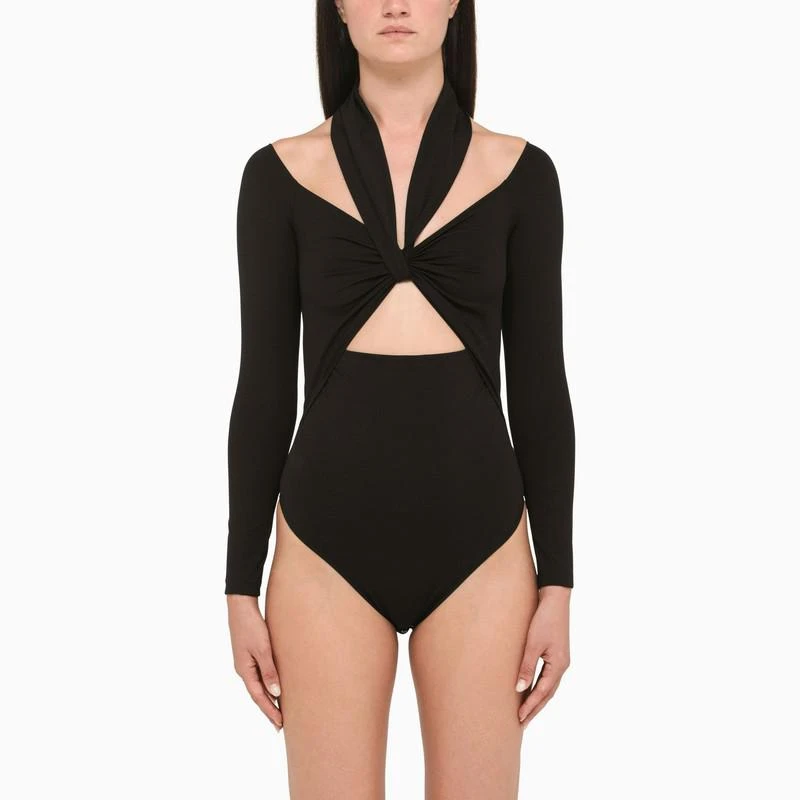 商品Alexander McQueen|BLACK CUT-OUT BODYSUIT WITH LONG SLEEVES,价格¥2166,第1张图片