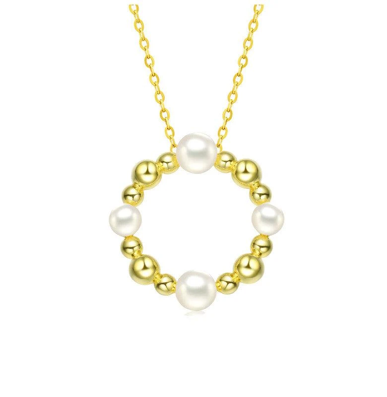 商品Genevive|Sterling Silver 14k Gold Plated 4-5MM freshwater Pearl Round Pendant Necklace,价格¥792,第1张图片