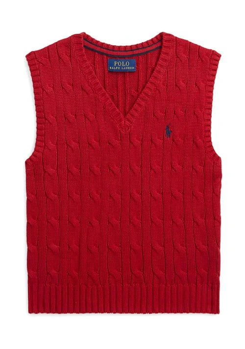 商品Ralph Lauren|Lauren Childrenswear Bpys 2 7 Cable Knit Cotton Sweater Vest,价格¥289,第1张图片