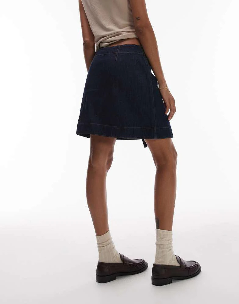 商品ARKET|ARKET wrap detail denim mini skirt in dark wash blue,价格¥686,第2张图片详细描述
