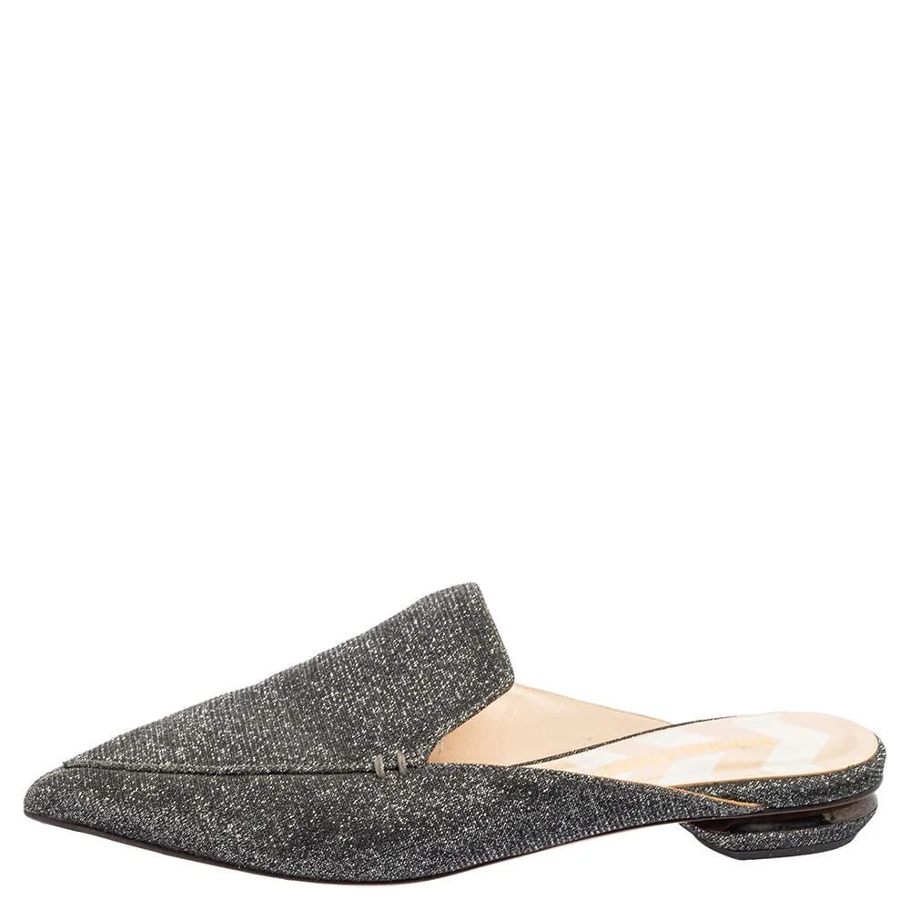 商品[二手商品] Nicholas Kirkwood|Nicholas Kirkwood Grey Glitter Fabric Beya Flat Pointed-Toe Mules Size 37,价格¥1055,第2张图片详细描述