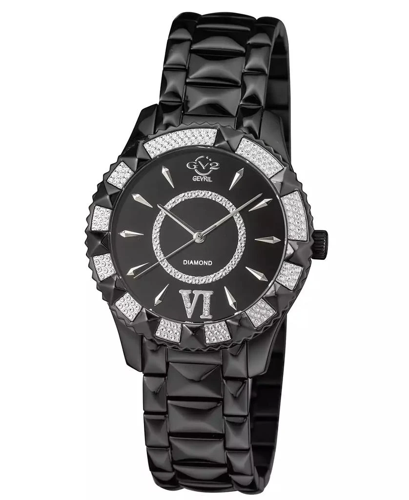 商品Gevril|Women's Venice Swiss Quartz Diamond Accents Ion Plating Black Stainless Steel Bracelet Watch 38.5mm,价格¥5775,第1张图片