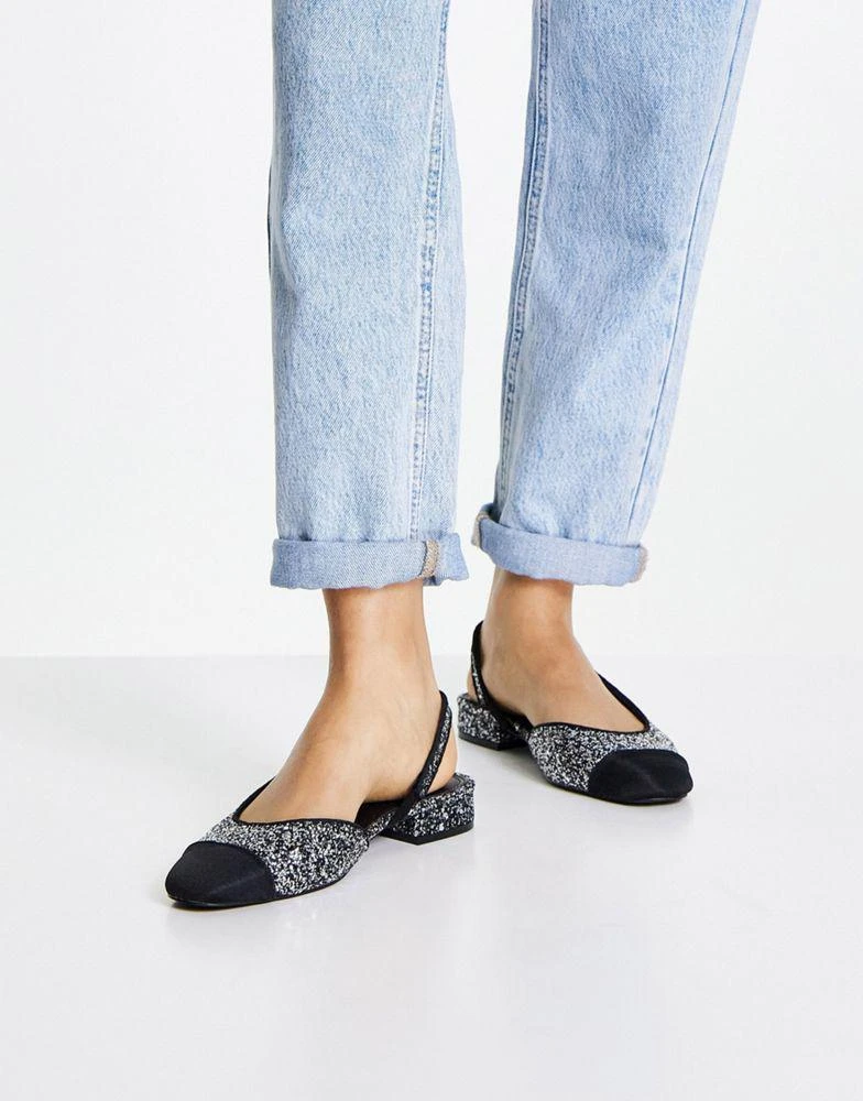 商品ASOS|ASOS DESIGN Wide Fit Lively slingback ballet flats in silver glitter,价格¥114,第2张图片详细描述