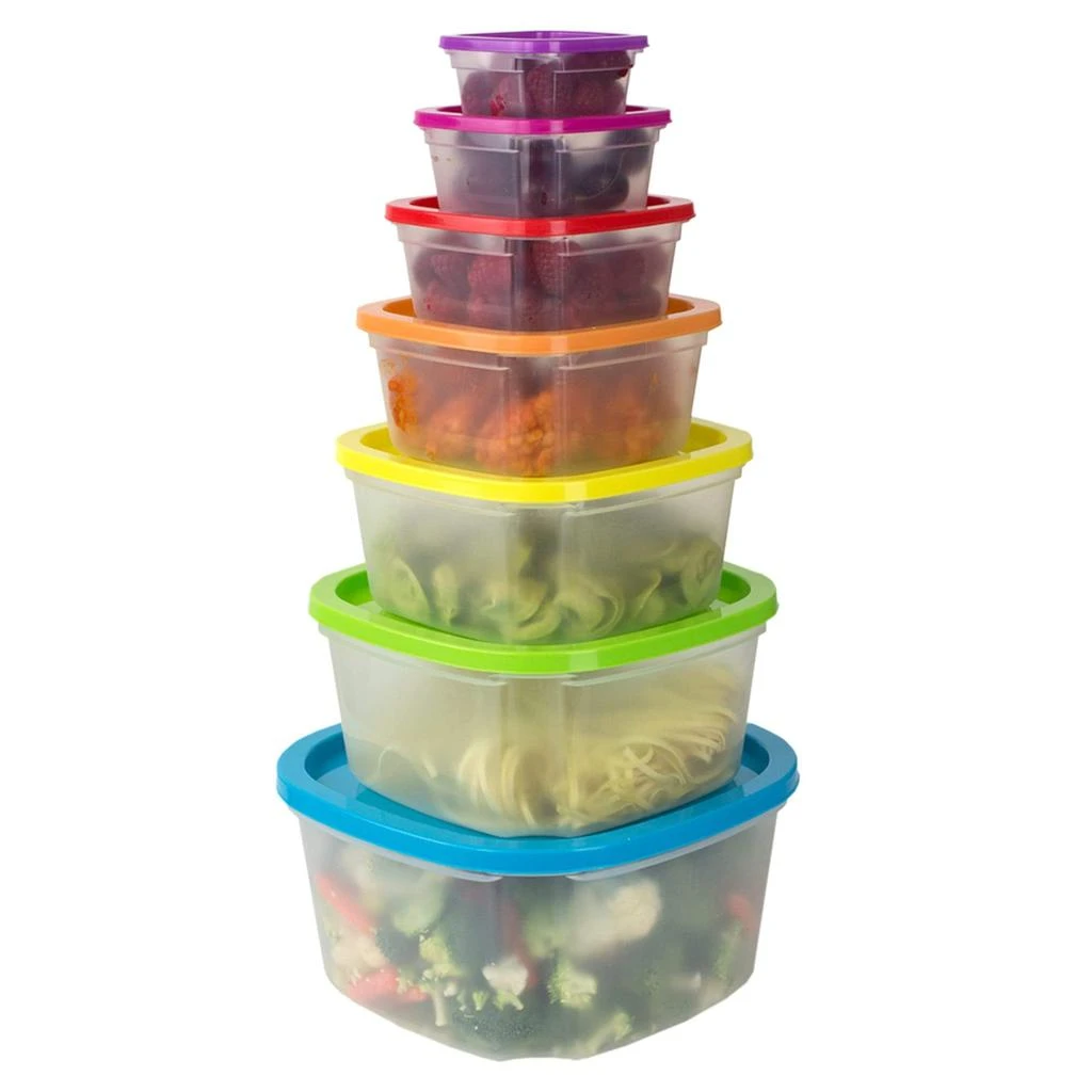 商品Home Basics|Home Basics 7 Piece Plastic Food Storage Container Set with Multi-Colored Lids,价格¥131,第1张图片