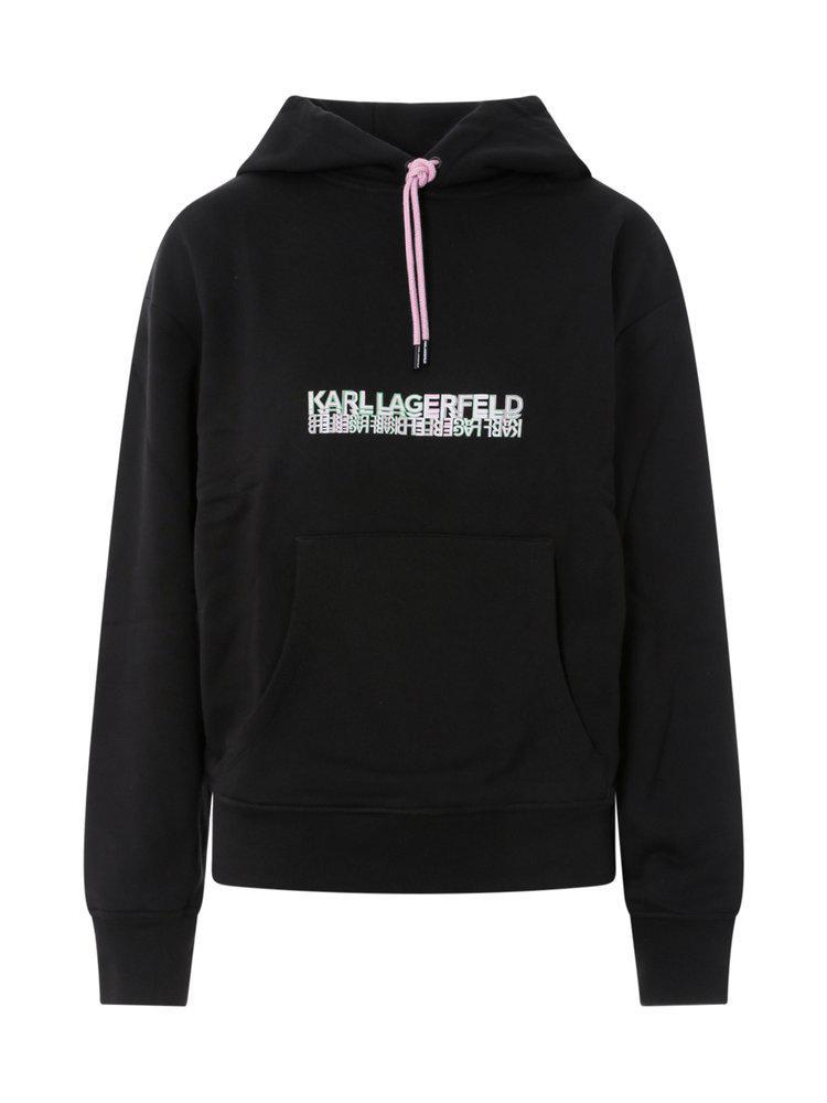 商品Karl Lagerfeld Paris|Karl Lagerfeld Logo Printed Drawstring Hoodie,价格¥1441,第1张图片