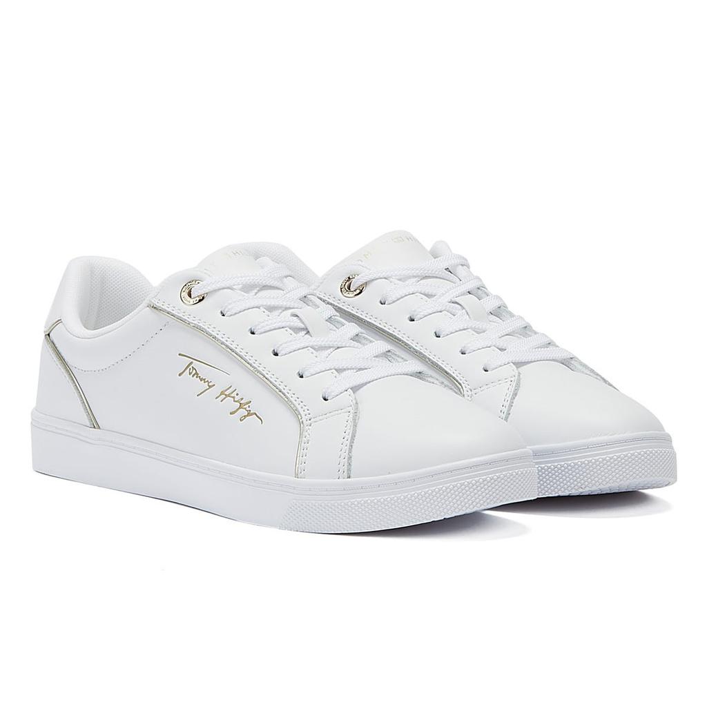 Tommy Hilfiger Signature Piping Womens White/Gold Leather Trainers商品第1张图片规格展示