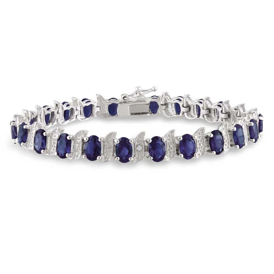 商品Amour|13 1/5 CT TGW Created Blue Sapphire and Diamond S-link Bracelet In Sterling Silver,价格¥1003,第1张图片