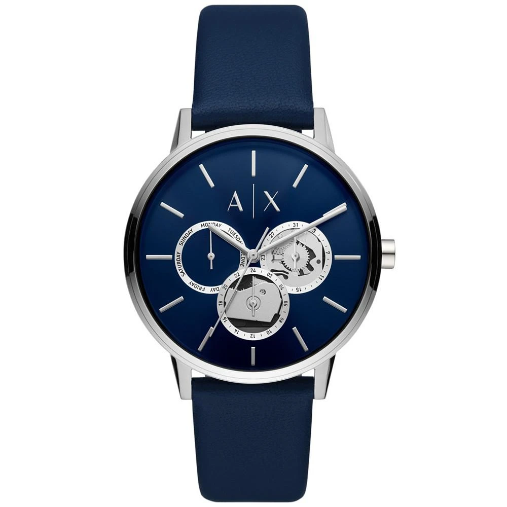 商品Armani Exchange|Men's Multifunction Blue Leather Strap Watch,价格¥1136,第1张图片