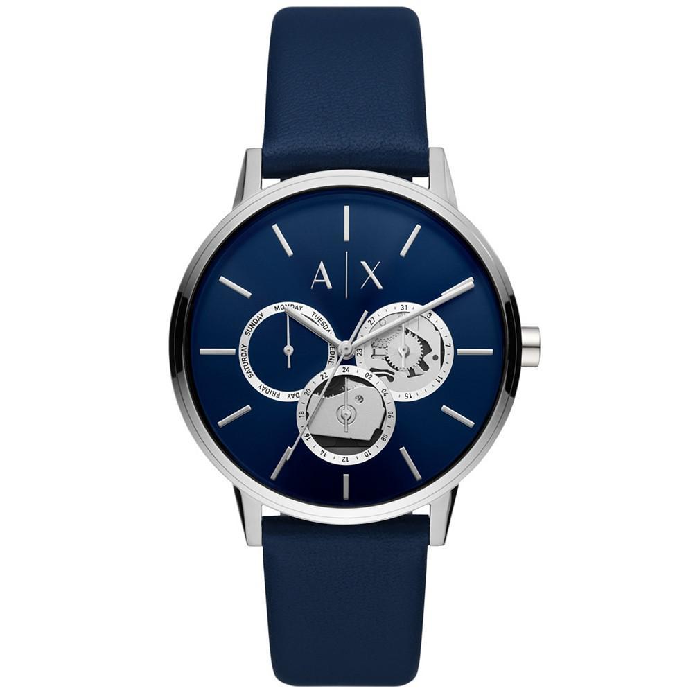 商品Armani Exchange|Men's Multifunction Blue Leather Strap Watch,价格¥1051,第1张图片