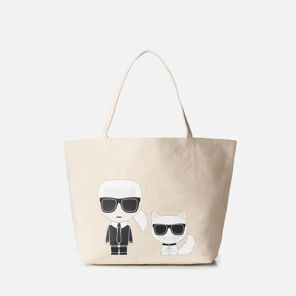 商品Karl Lagerfeld Paris|KARL LAGERFELD Women's K/Ikonik Karl & Choupette Tote Bag - Natural,价格¥451,第1张图片