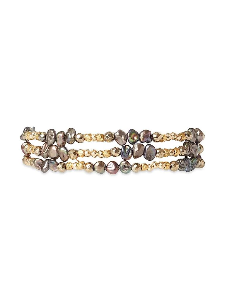 商品Chan Luu|Naked 18K Gold-Plated, Freshwater Pearl & Multi-Gemstone Wrap Bracelet,价格¥1307,第1张图片