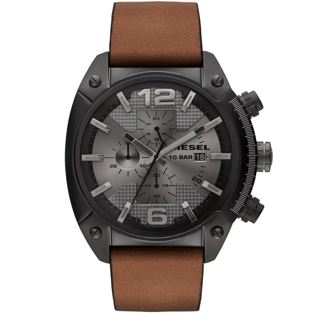 商品Diesel|Mens' Chronograph Overflow Tan Leather Strap Watch 54x49mm,价格¥1284,第1张图片