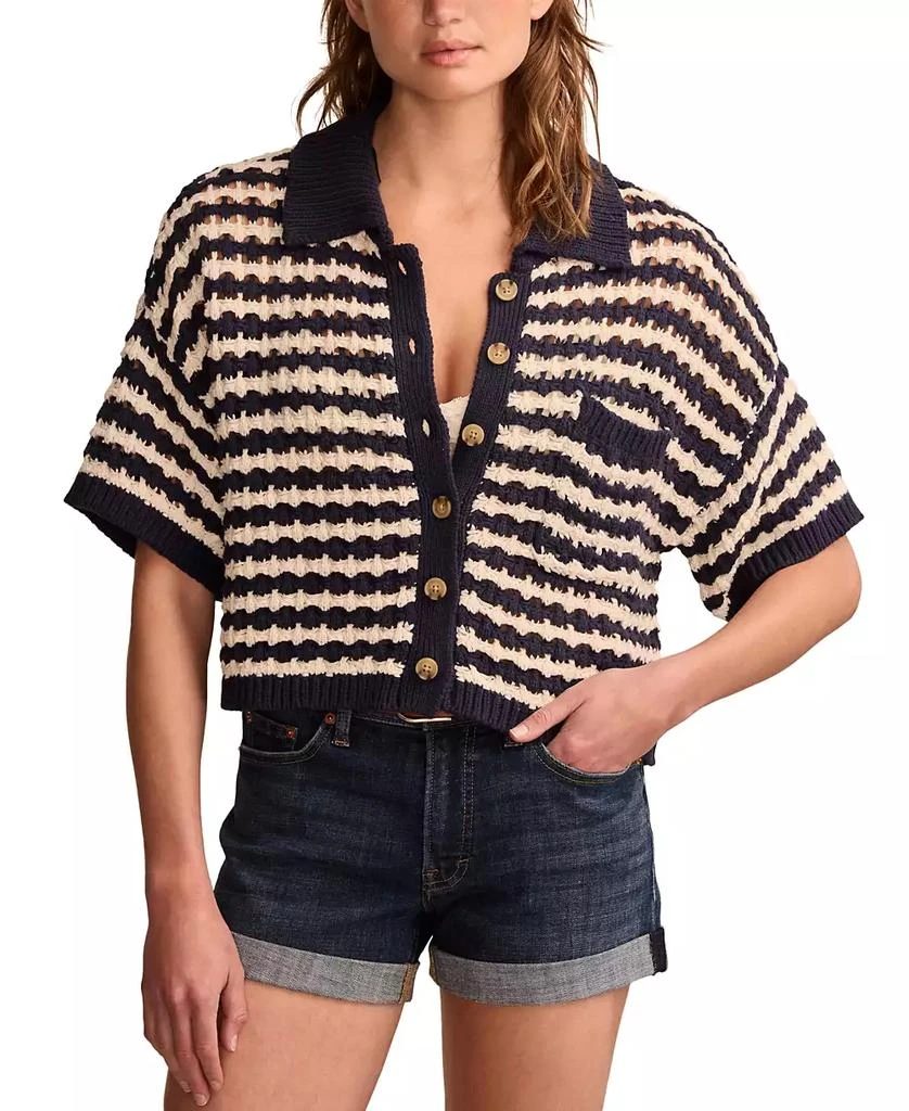 商品Lucky Brand|Women's Button-Down Short-Sleeve Pointelle Polo Top,价格¥310,第1张图片