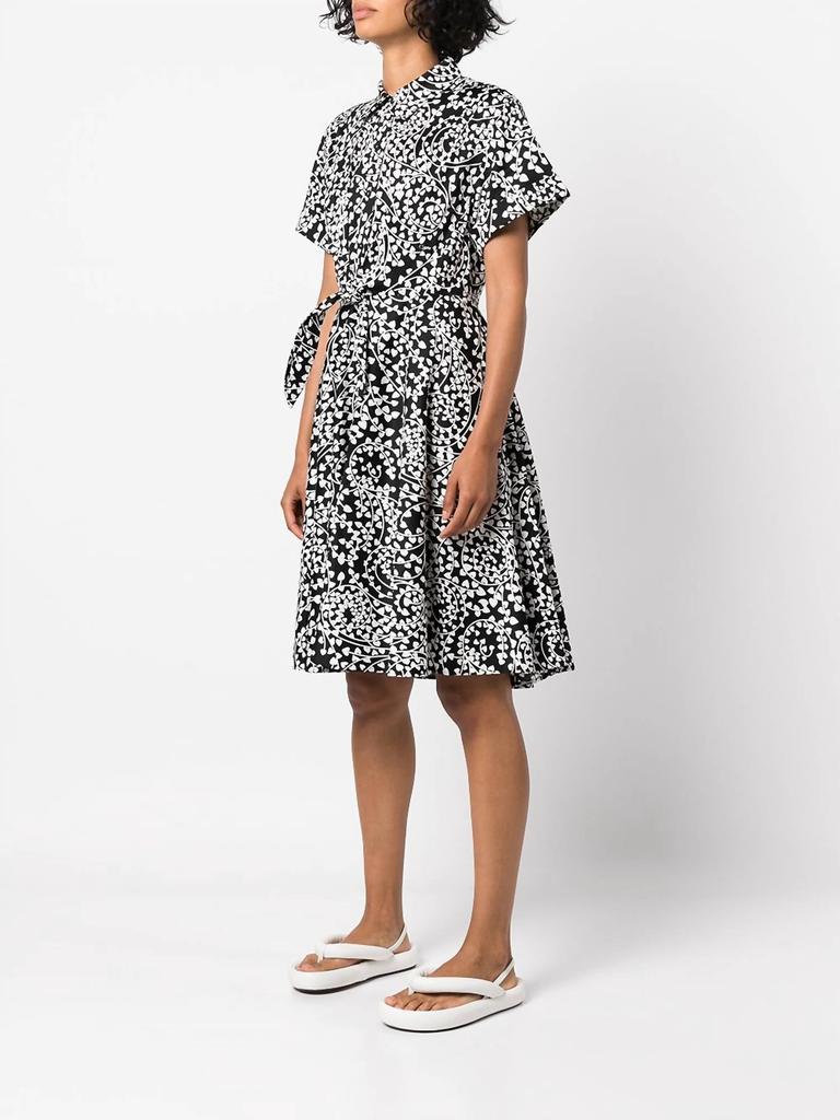 Albus Short Sleeve Knee Length Shirt Dress in Black Love Stems商品第3张图片规格展示