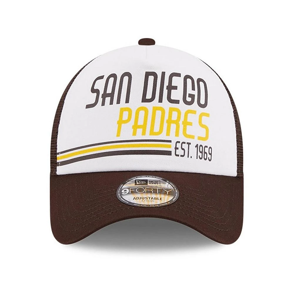 商品New Era|Men's White, Brown San Diego Padres Stacked A-Frame Trucker 9FORTY Adjustable Hat,价格¥224,第3张图片详细描述