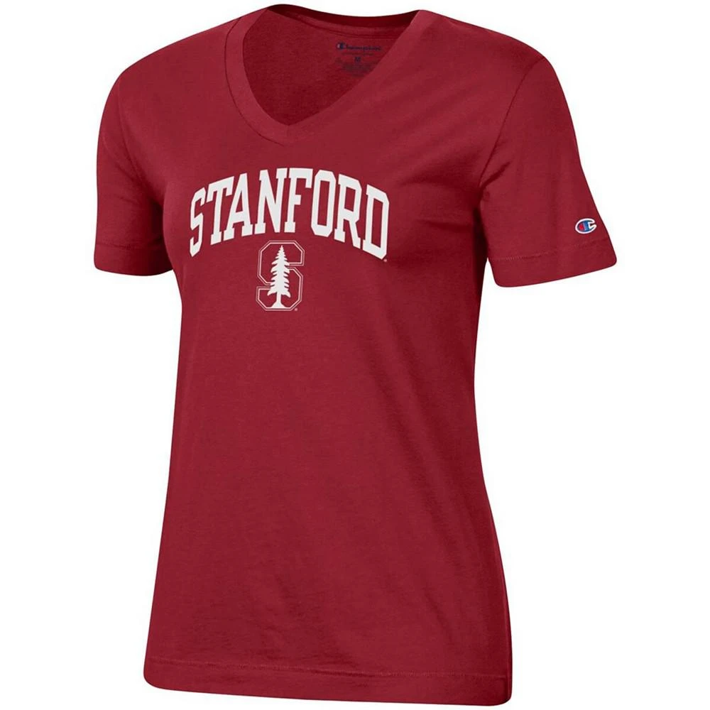 商品CHAMPION|Women's Cardinal Stanford Cardinal University Arch Logo V-Neck T-shirt,价格¥262,第2张图片详细描述