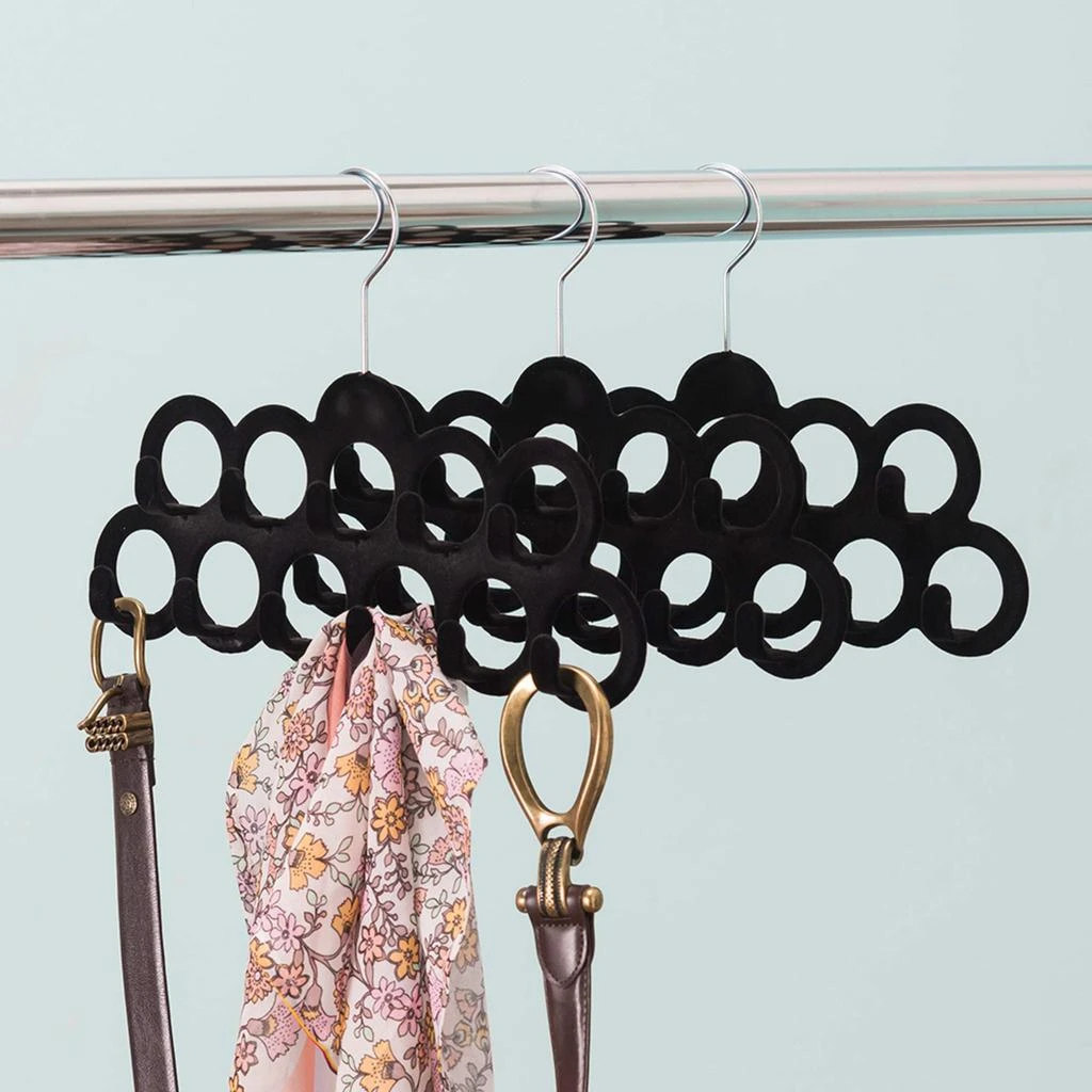 商品Home Basics|Home Basics Slip-Proof Snag-Free 10 Loop Velvet Scarf Hanger with Chrome Plated Steel Hook,,价格¥107,第2张图片详细描述