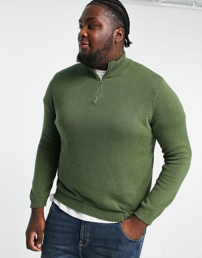 商品ASOS|ASOS DESIGN midweight half zip cotton jumper in khaki,价格¥280,第4张图片详细描述