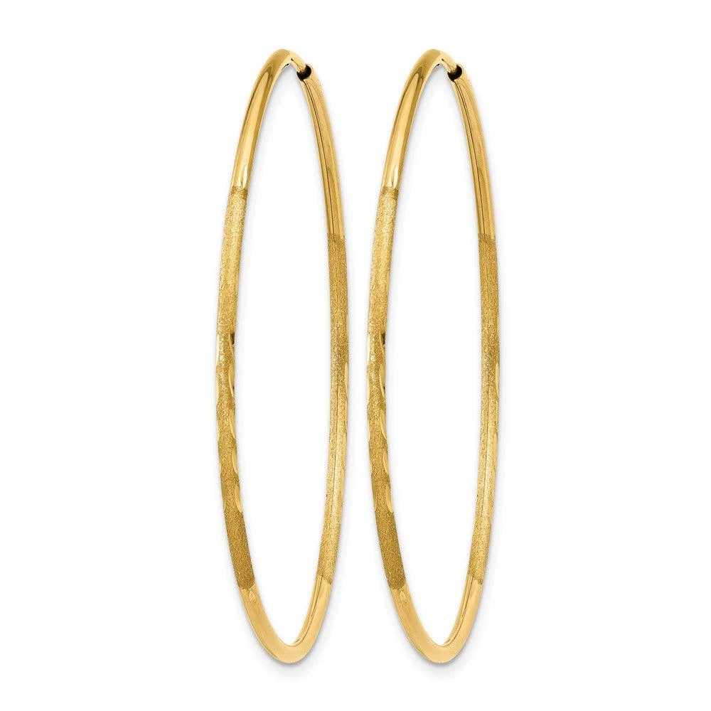 商品Diamond2Deal|14k Yellow Gold 1.25mm Diamond-cut Round Hoop Earrings 41 mm,价格¥2065,第2张图片详细描述