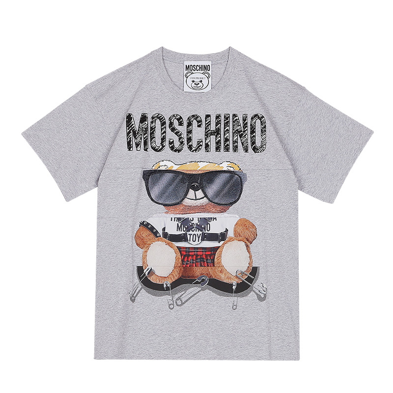 MOSCHINO短袖莫斯奇诺奢侈品女士 Mixed Teddy Bear经典logo小熊短袖圆领平纹针织T恤春夏上衣女款灰色时尚礼物07025540 V3001（清仓特价）商品第1张图片规格展示