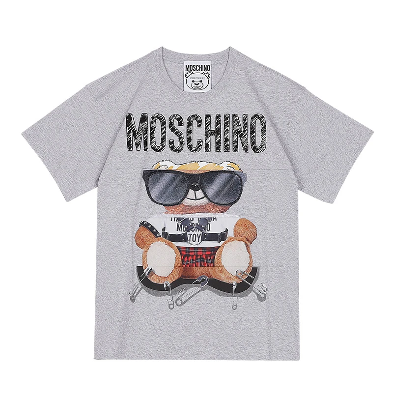 商品[国内直发] Moschino|MOSCHINO短袖莫斯奇诺奢侈品女士 Mixed Teddy Bear经典logo小熊短袖圆领平纹针织T恤春夏上衣女款灰色时尚礼物07025540 V3001（清仓特价）,价格¥1333,第1张图片