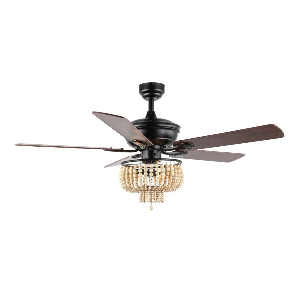 商品JONATHAN Y|Opal 52" 3-Light Farmhouse Rustic Wood Bead Shade LED Ceiling Fan With Remote,价格¥3111,第2张图片详细描述