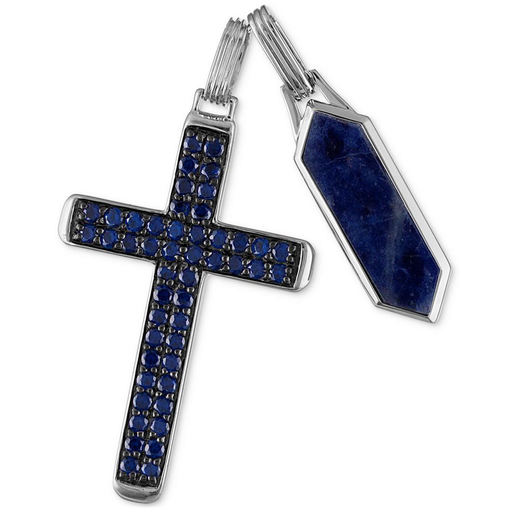 2-Pc. Set Lapis Lazuli & Cubic Zirconia Dog Tag & Cross Pendants in Sterling Silver, Created for Macy's商品第2张图片规格展示