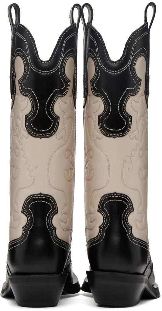 商品Ganni|Black & Off-White Embroidered Western Mid-Calf Boots,价格¥3790,第2张图片详细描述