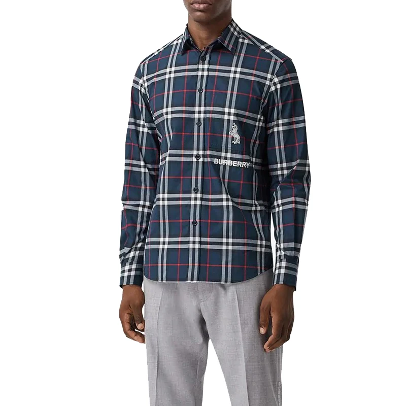商品Burberry|Burberry 博柏利 男士拼色格子独角兽贴花衬衫 8032063,价格¥2750,第1张图片