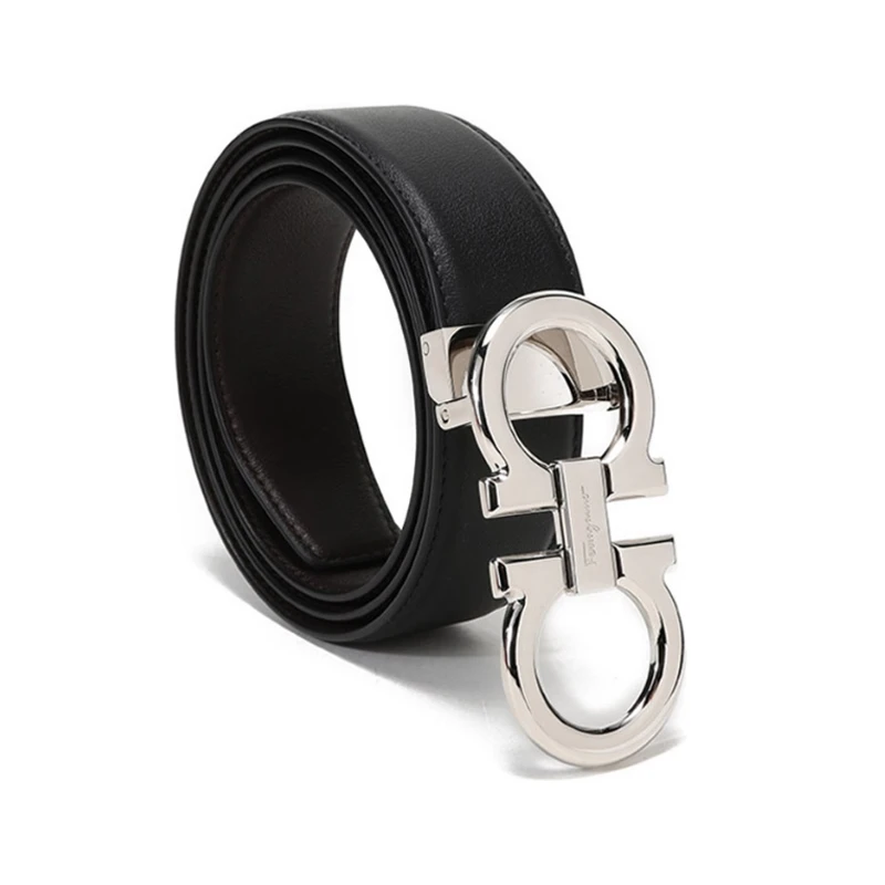 商品[国内直发] Salvatore Ferragamo|【可定制刻字】 FERRAGAMO菲拉格慕 双面银扣气质高级感 平滑扣 牛皮 皮带 男款 棕/黑色 宽3.5cm,价格¥2918,第4张图片详细描述