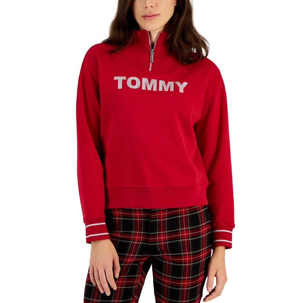 商品Tommy Hilfiger|Women's Logo Mock-Neck Quarter-Zip Sweatshirt,价格¥179,第1张图片