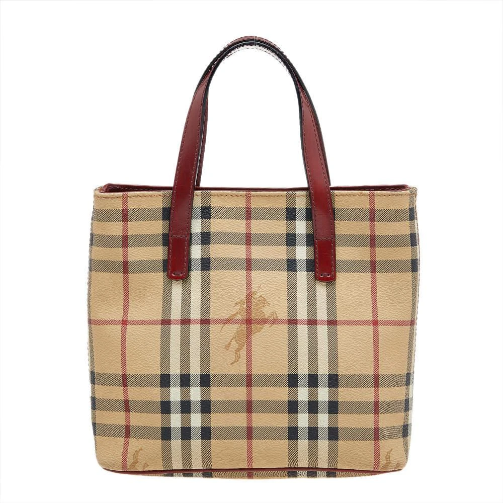 商品[二手商品] Burberry|Burberry Beige/Red Haymarket Check PVC And Leather Tote,价格¥1348,第4张图片详细描述