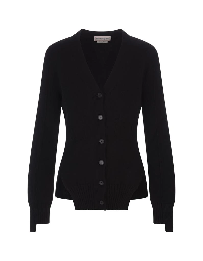 商品Alexander McQueen|Alexander McQueen Woman Black Cashmere Cardigan With Corset Stitching,价格¥8701,第1张图片