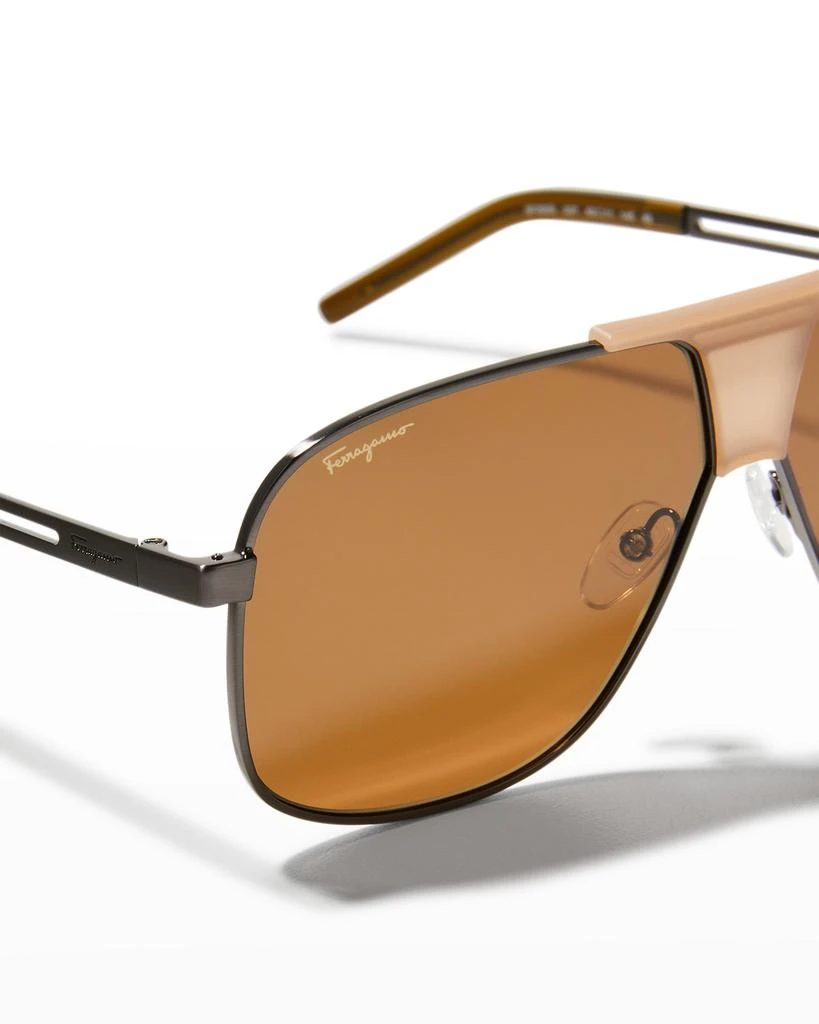 商品Salvatore Ferragamo|Men's Double-Bridge Metal Aviator Sunglasses,价格¥2499,第4张图片详细描述