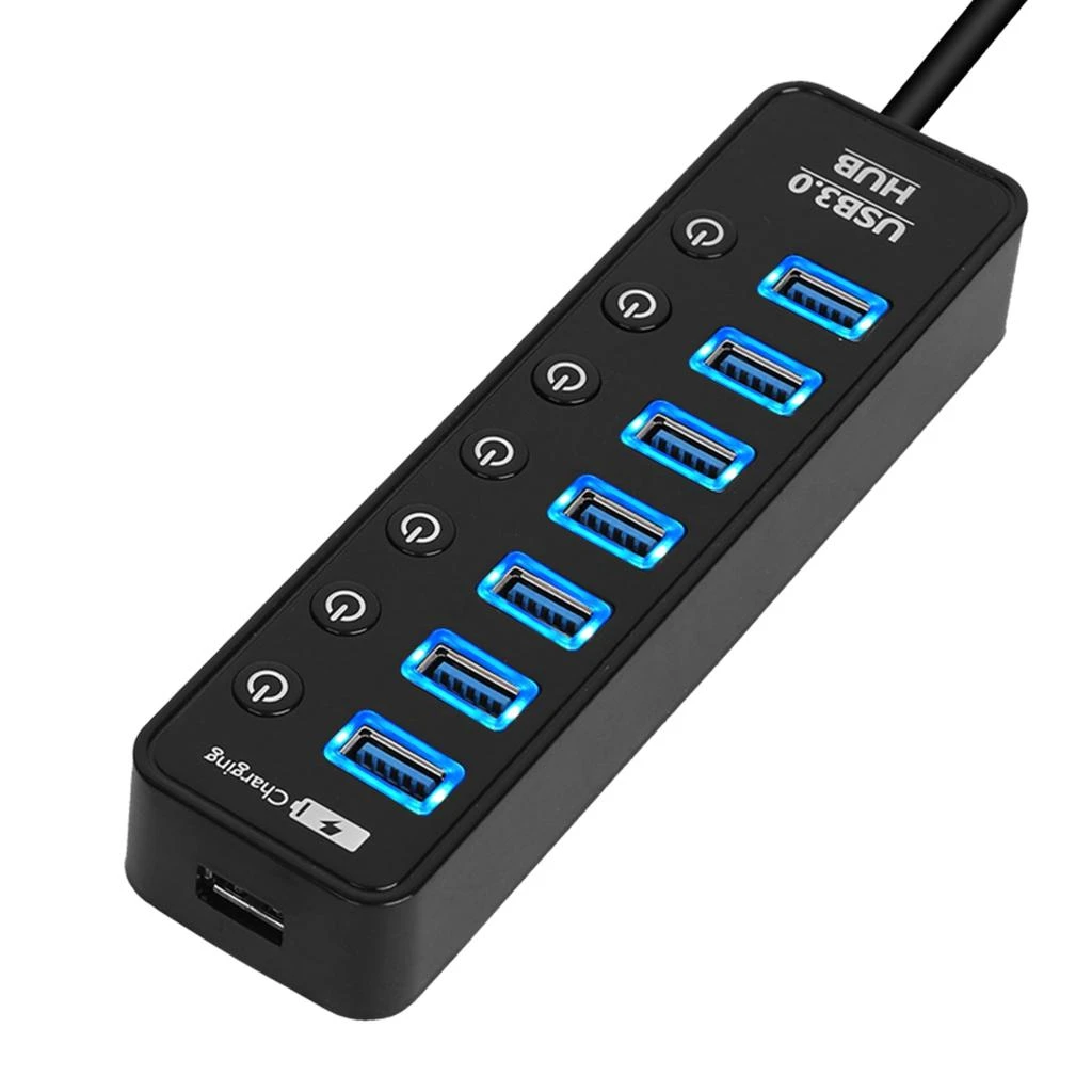 商品Fresh Fab Finds|7 Port USB 3.0 Data Hub with Power Adapter - High Speed Sync, On/Off Switches,价格¥508,第1张图片