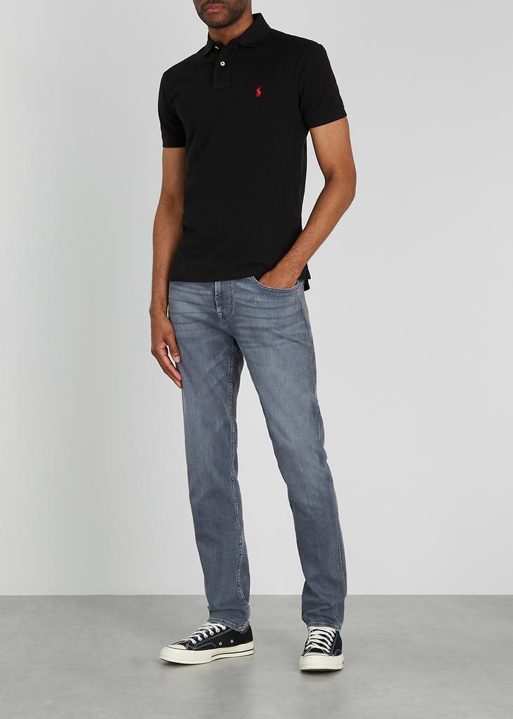 Black slim piqué cotton polo shirt商品第4张图片规格展示