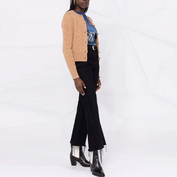 商品[国内直发] Ralph Lauren|[预售3天]FW21 粗绞花羊毛衫针织开衫外套毛衣 女款 棕色,价格¥2042,第7张图片详细描述