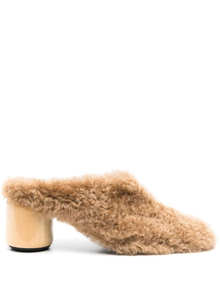 商品Jil Sander|Camel Brown Square Heel Mule in Shearling Woman Jil Sander,价格¥3246,第1张图片