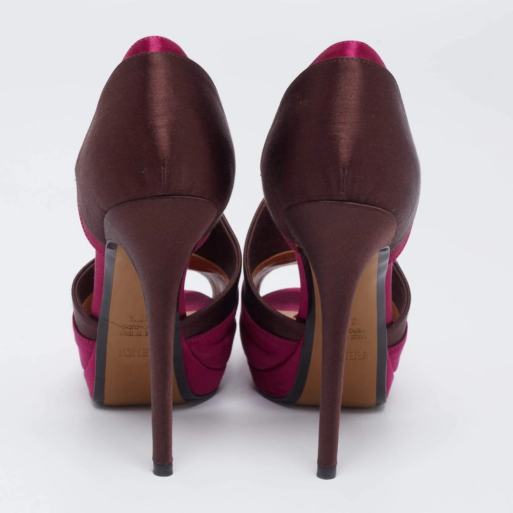 商品[二手商品] Fendi|Fendi Magenta/Brown Satin Anemone D'orsay Peep-Toe Platform Pumps Size 38.5,价格¥1883,第5张图片详细描述