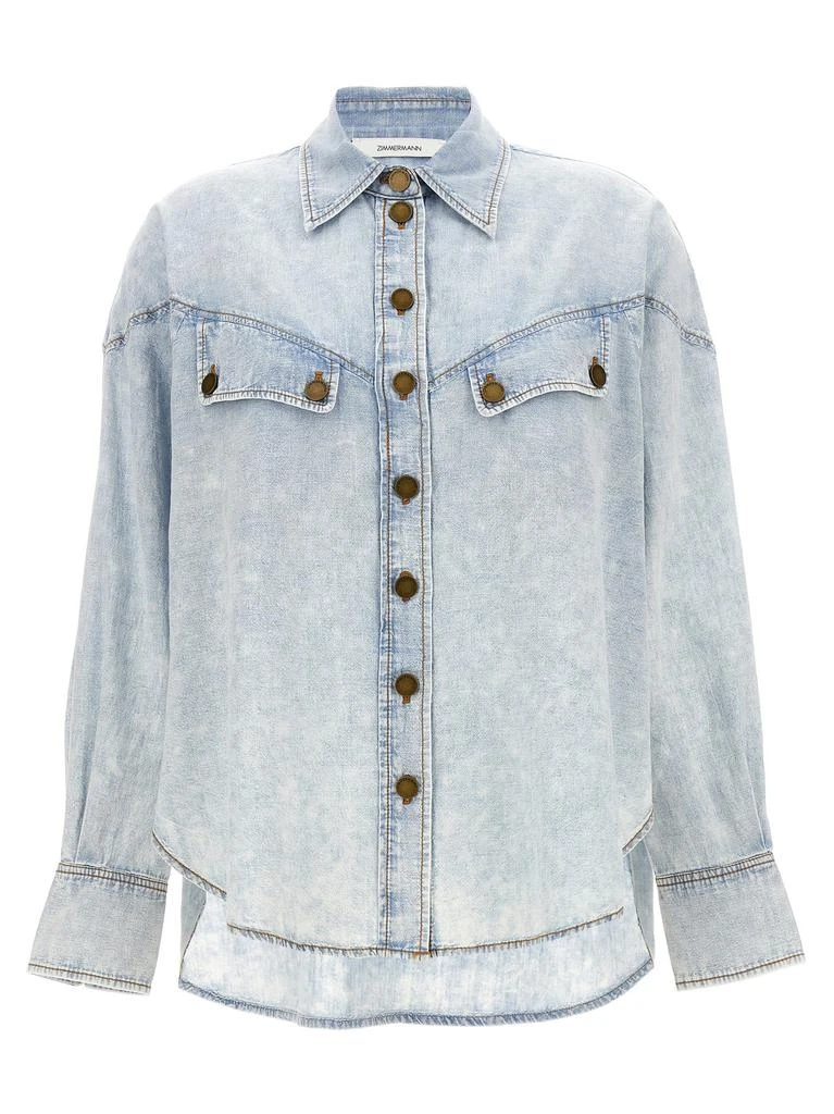 商品Zimmermann|Denim Shirt Shirt, Blouse Light Blue,价格¥3387,第1张图片