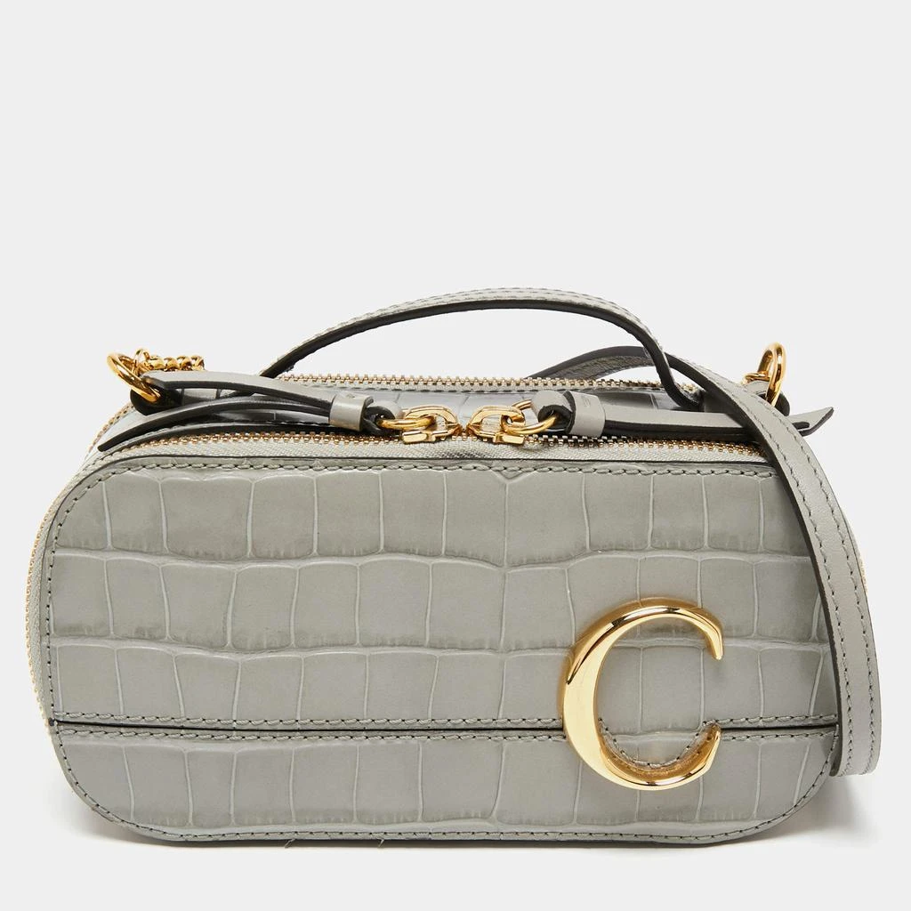 商品[二手商品] Chloé|Chloe Grey Croc Embossed Leather C Vanity Crossbody Bag,价格¥3734,第1张图片