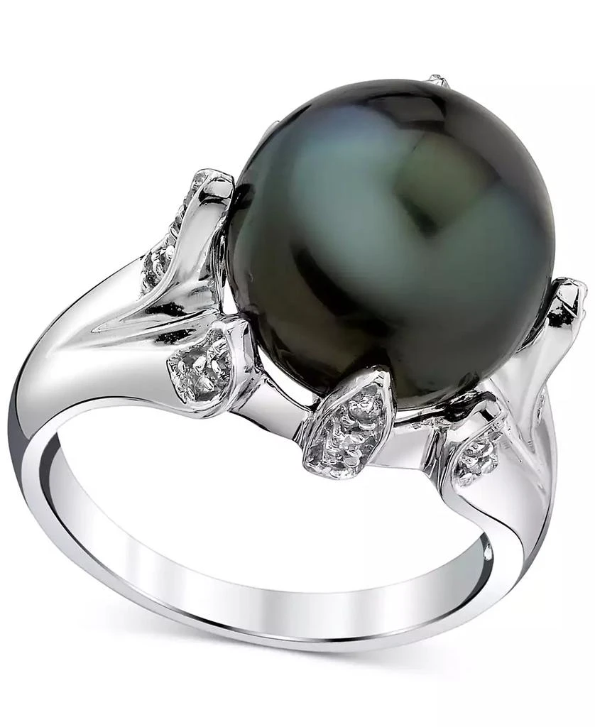 商品Macy's|Cultured Tahitian Pearl (12mm) & Diamond (1/4 ct. t.w.) Statement Ring in 14k White Gold,价格¥5113,第1张图片