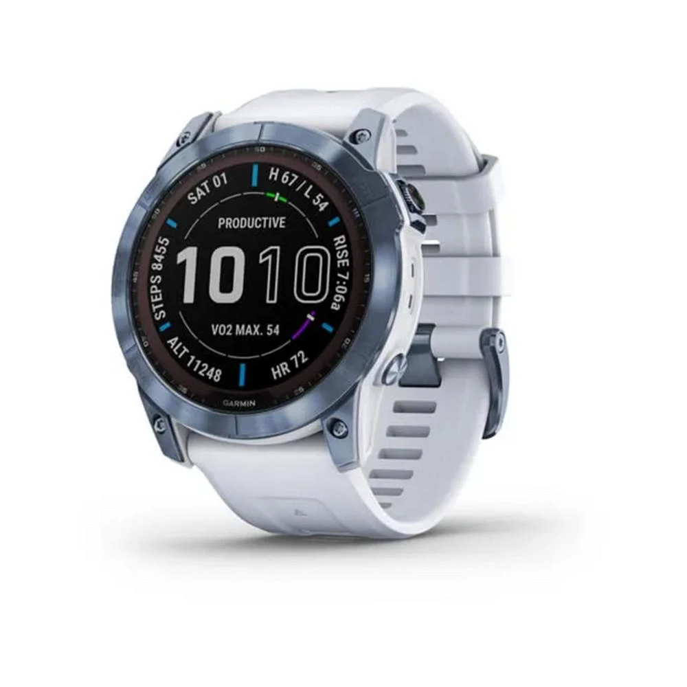 商品Garmin|Unisex Fenix 7X Sapphire Solar Mineral Blue Diamond like Carbon Titanium with Whitestone Silicone Band Smart Watch 51mm,价格¥7571,第2张图片详细描述