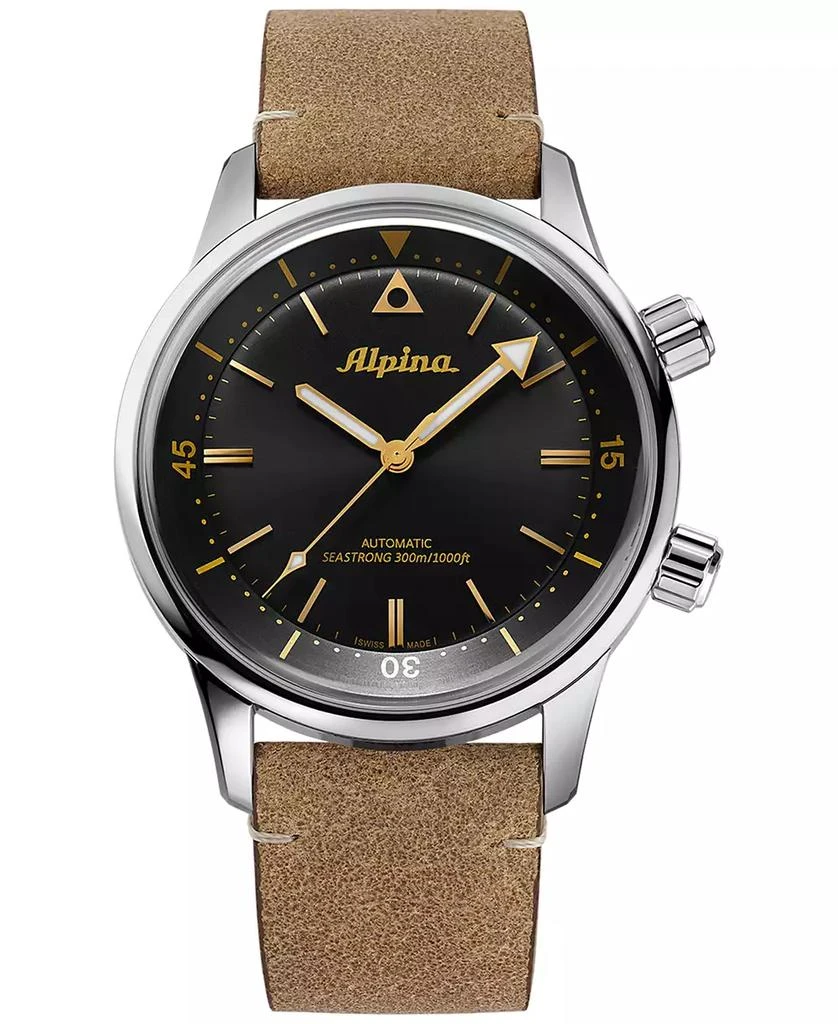 商品Alpina|Men's Swiss Automatic Seastrong Diver Brown Leather Strap Watch 42mm,价格¥14176,第1张图片