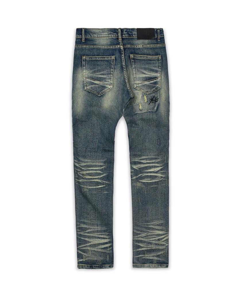 Fraiser Ripped Moto Details Vintage Blue Denim Jeans商品第5张图片规格展示