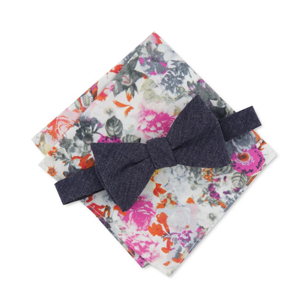 Men's Chambray Bow Tie & Floral Pocket Square, Created for Macy's商品第1张图片规格展示
