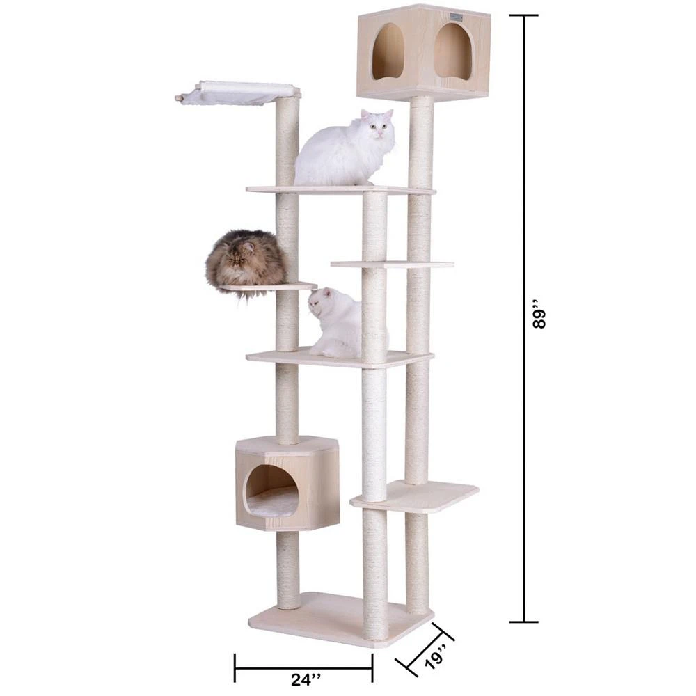 89" Real Wood Premium Scots Pine, 7-Level Cat Tree With 2 Playhouses 商品