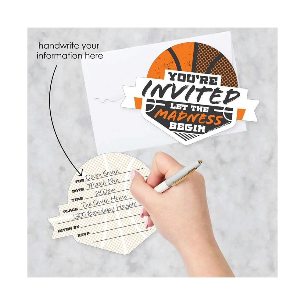 商品Big Dot of Happiness|Basketball - Let the Madness Begin - Shaped Fill-In Invites with Envelopes 12 Ct,价格¥128,第3张图片详细描述