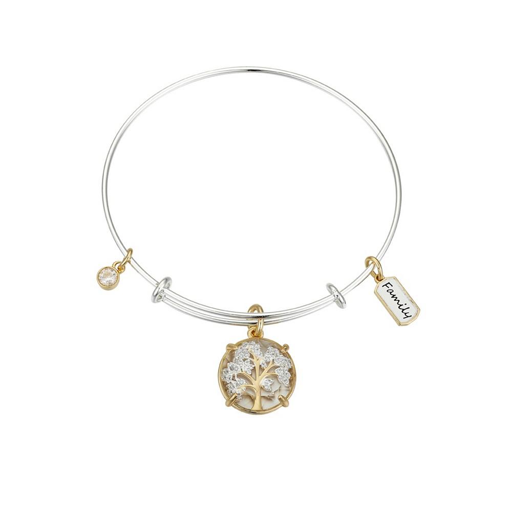 14K Gold Flash-Plated Cubic Zirconia "Family" Tree Multi Charm Bangle Bracelet商品第1张图片规格展示